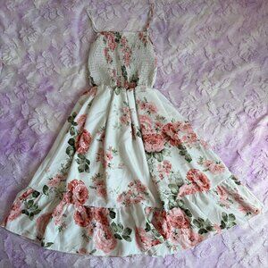 SHEIN Holidaya Floral Print Shirred Ruffle Hem Cami Dress, Size S